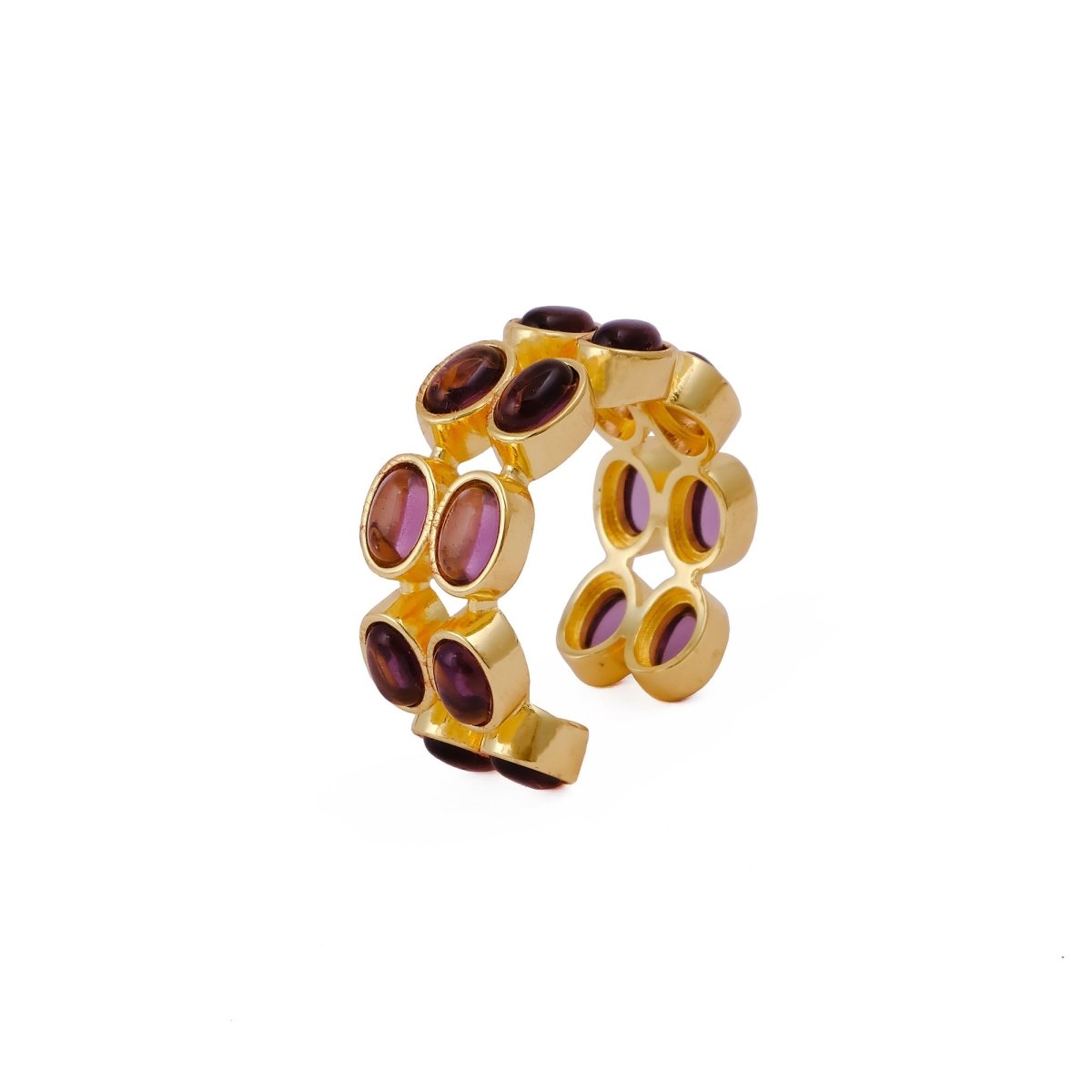 Dainty Oval Shape Pink Tourmaline Band Ring, 18K Gold Plated Adjustable Jewelry CR - 1028