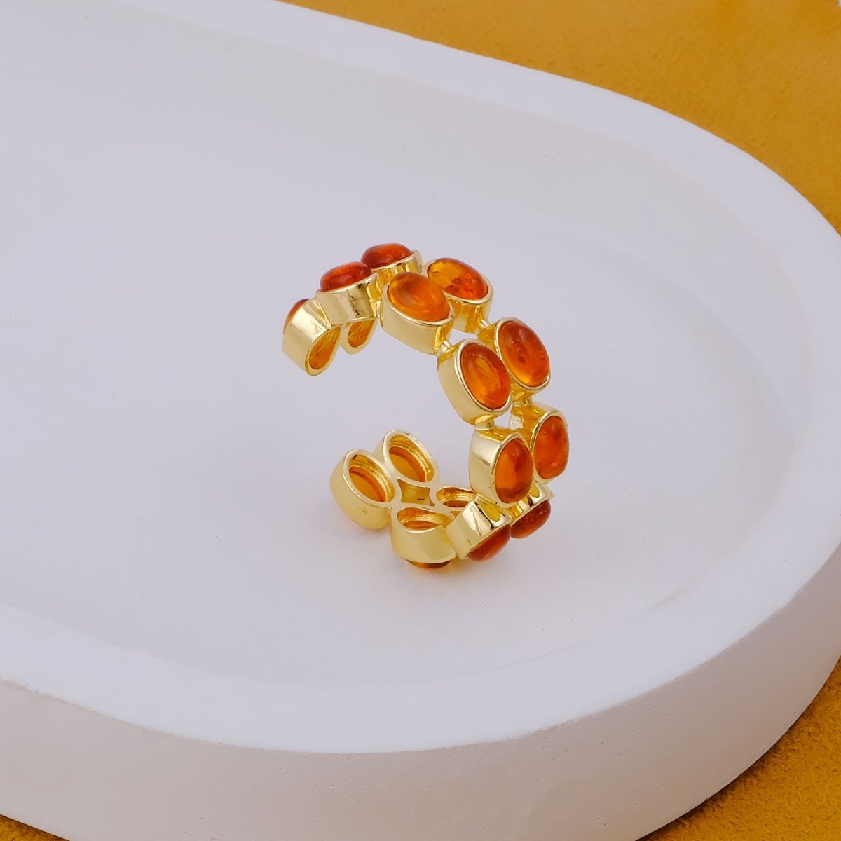 Dainty Oval Shape Pink Tourmaline Band Ring, 18K Gold Plated Adjustable Jewelry CR - 1028