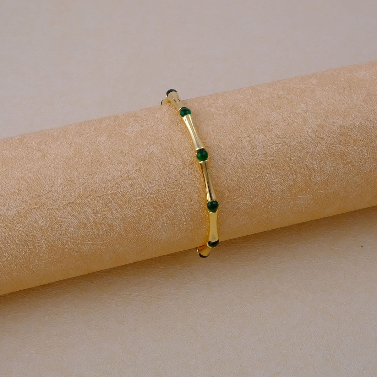 Dainty Pink Fuchsia Stacking Bangle, Bamboo Style Gold Plated Brass Jewelry Cb - 1001