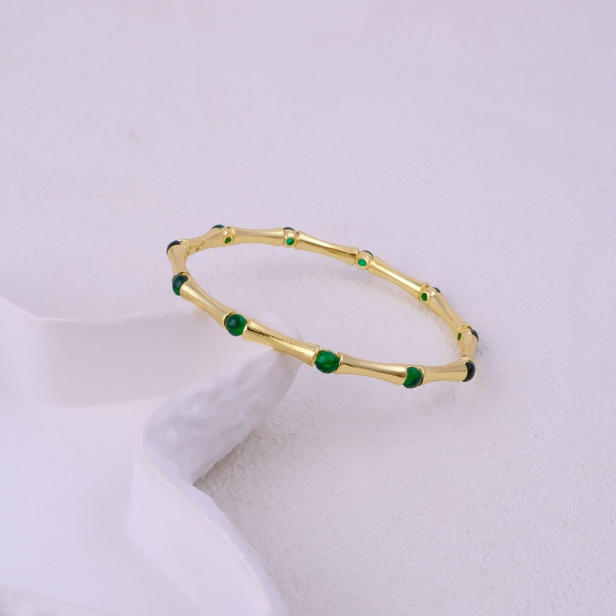 Dainty Pink Fuchsia Stacking Bangle, Bamboo Style Gold Plated Brass Jewelry Cb - 1001