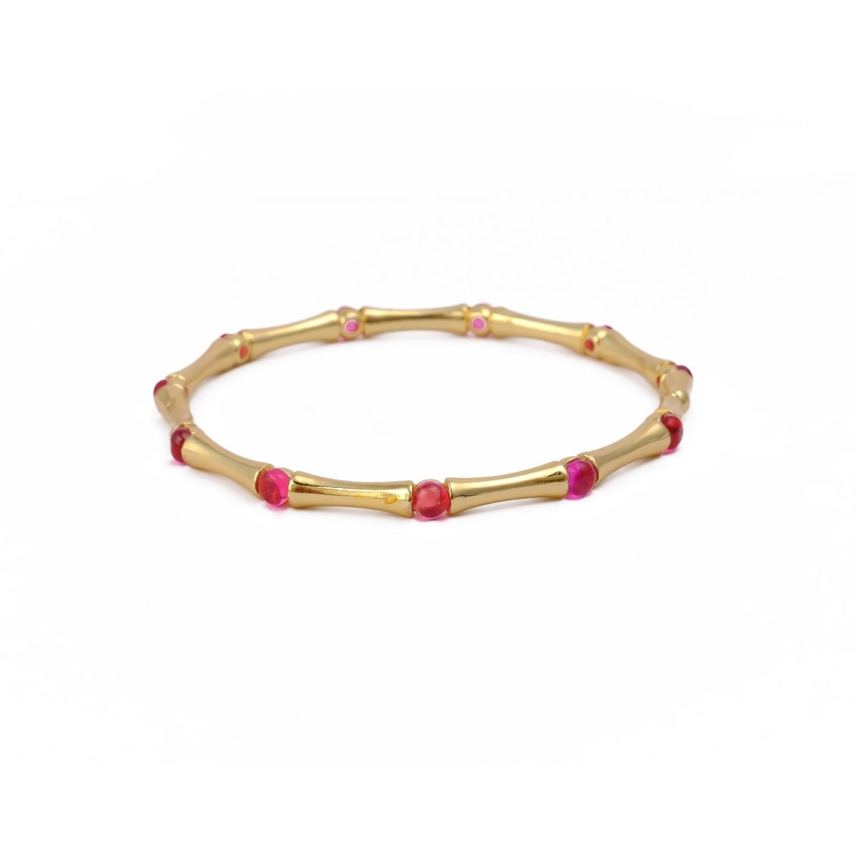 Dainty Pink Fuchsia Stacking Bangle, Bamboo Style Gold Plated Brass Jewelry Cb - 1001