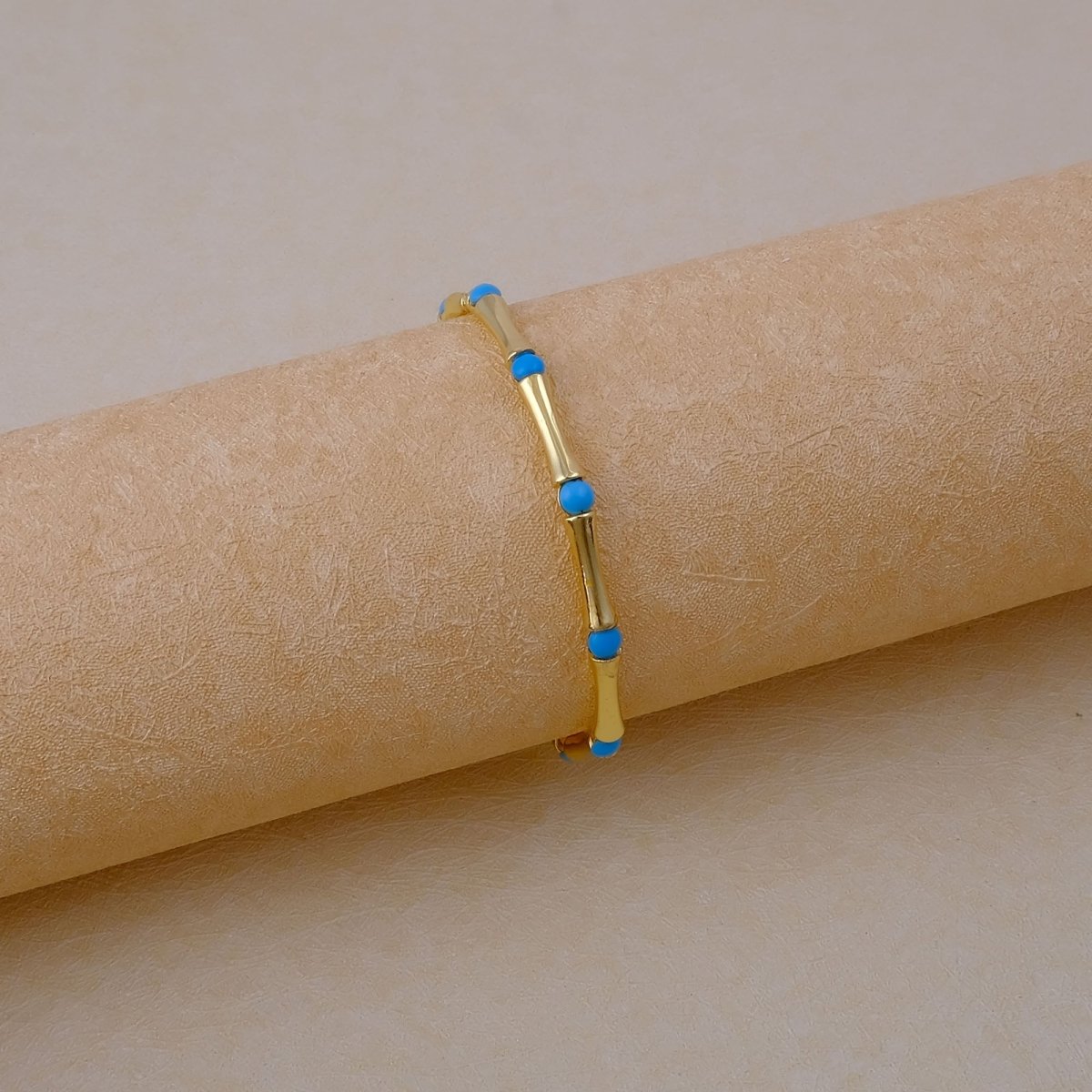 Dainty Pink Fuchsia Stacking Bangle, Bamboo Style Gold Plated Brass Jewelry Cb - 1001