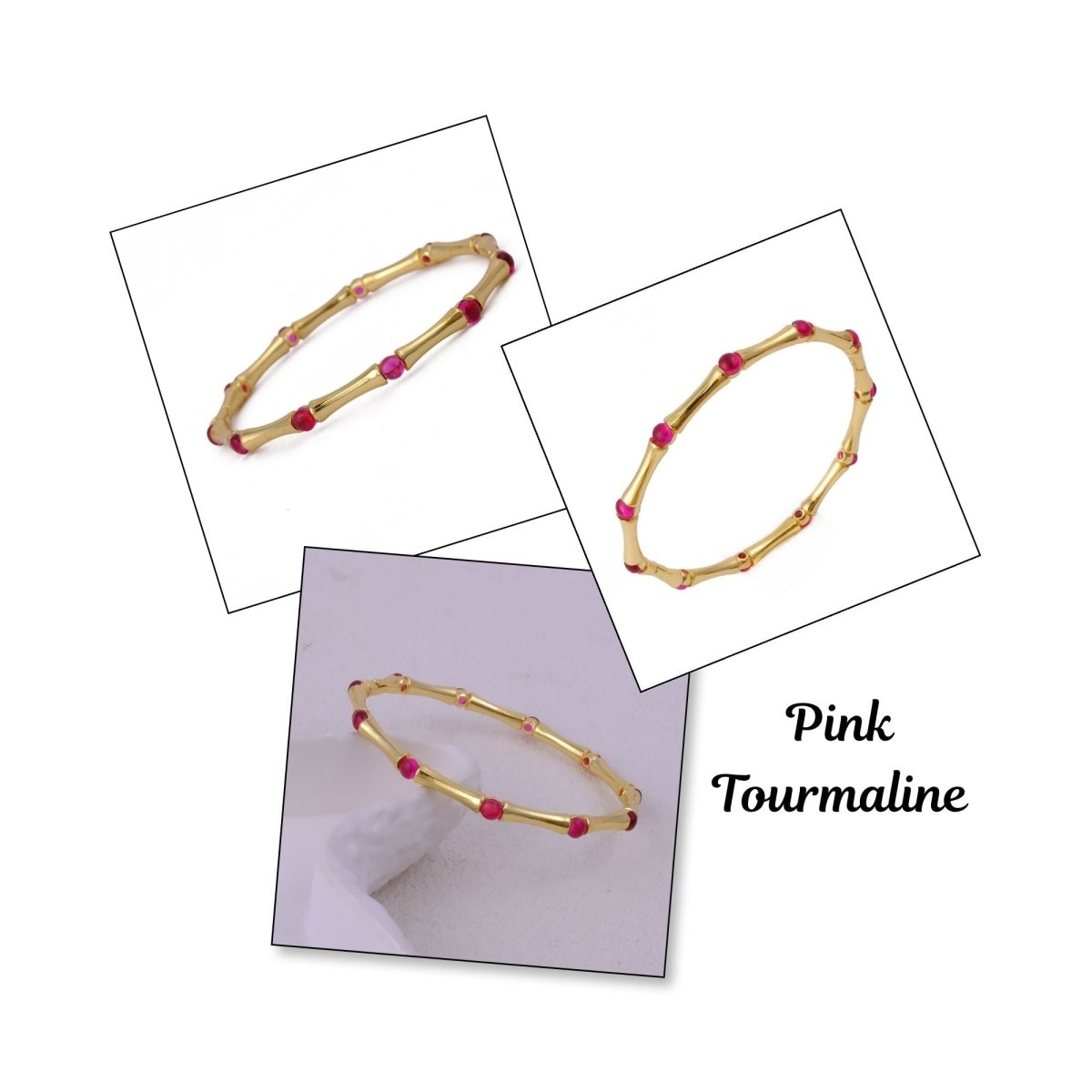 Dainty Pink Fuchsia Stacking Bangle, Bamboo Style Gold Plated Brass Jewelry Cb - 1001