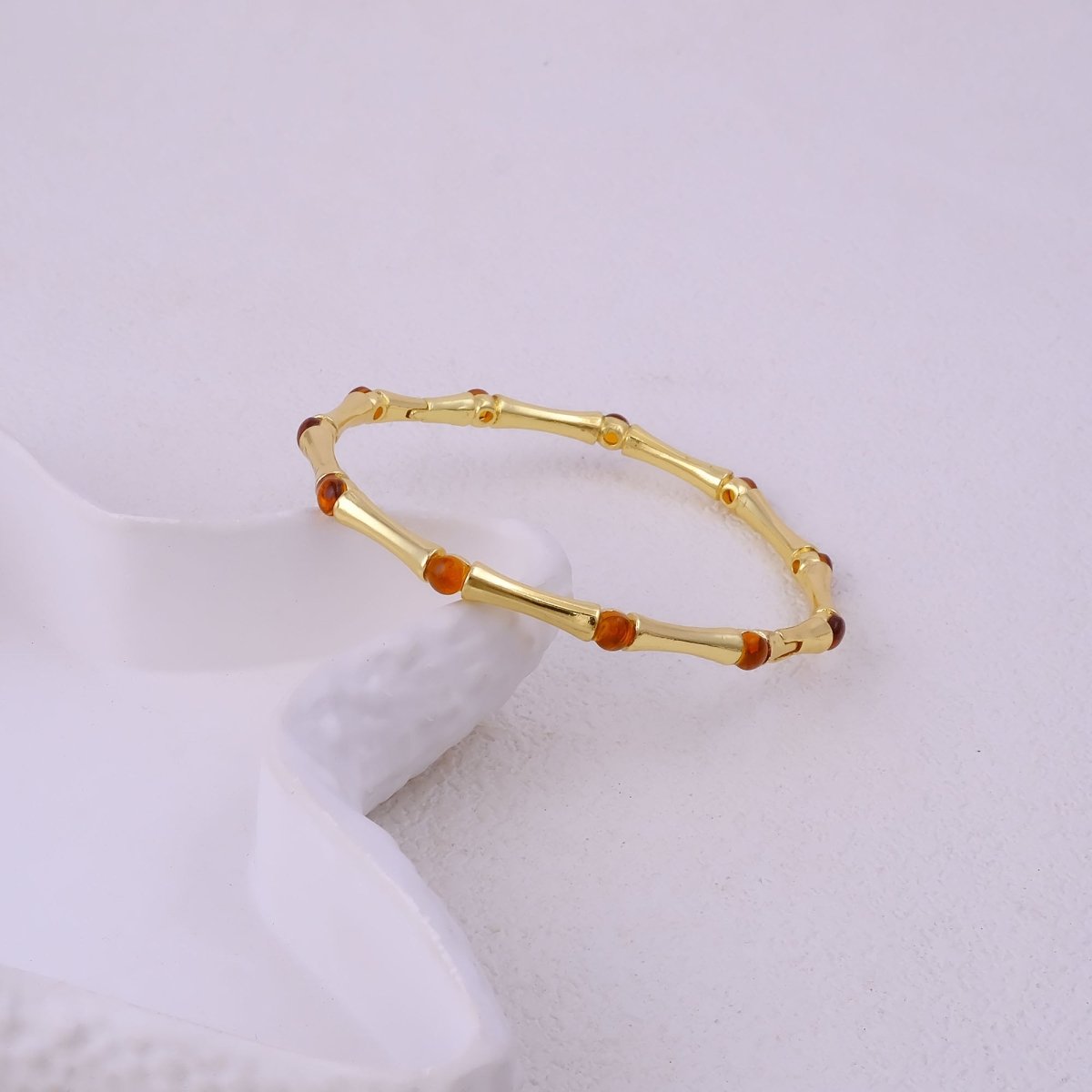 Dainty Pink Fuchsia Stacking Bangle, Bamboo Style Gold Plated Brass Jewelry Cb - 1001