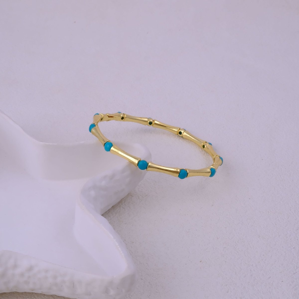 Dainty Pink Fuchsia Stacking Bangle, Bamboo Style Gold Plated Brass Jewelry Cb - 1001