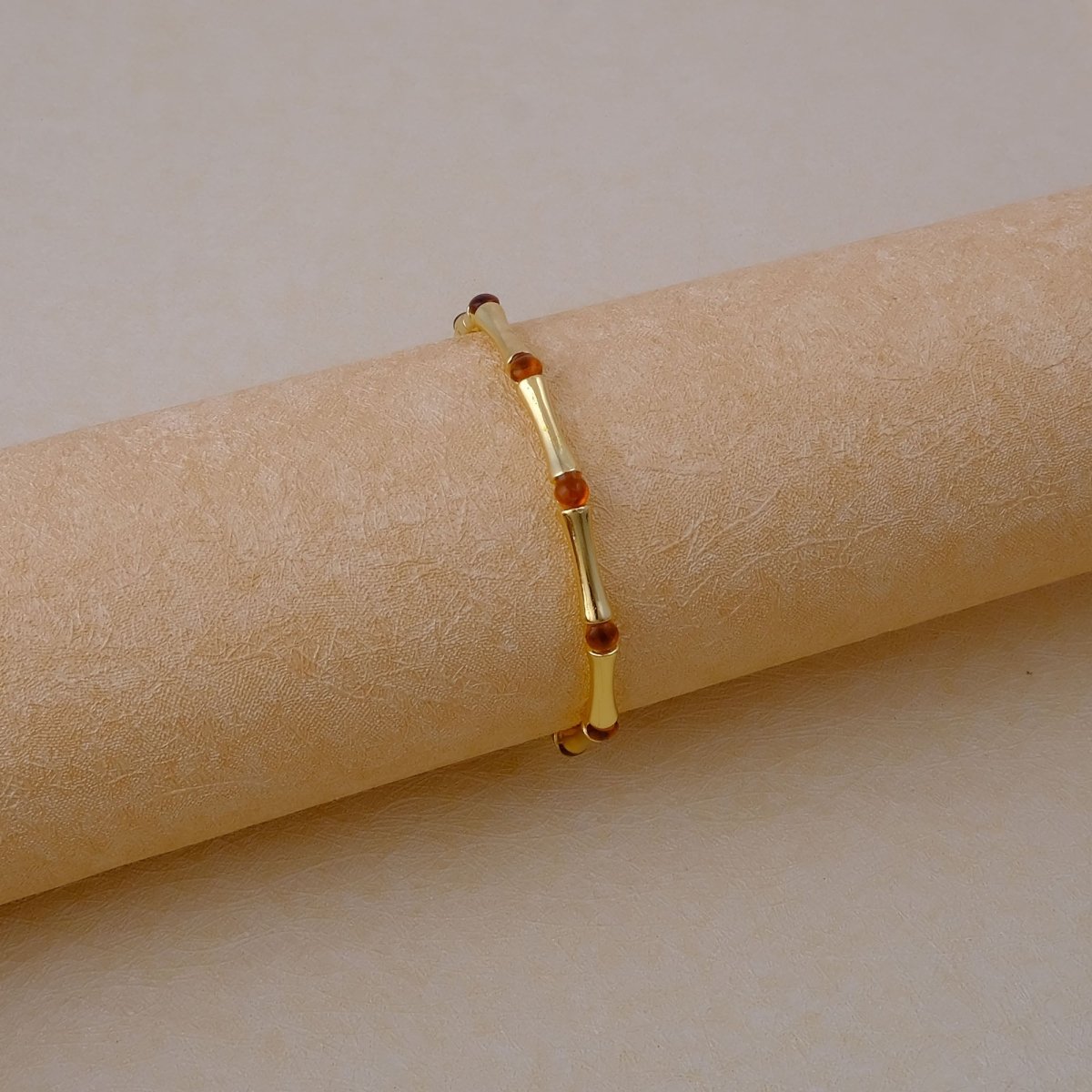 Dainty Pink Fuchsia Stacking Bangle, Bamboo Style Gold Plated Brass Jewelry Cb - 1001