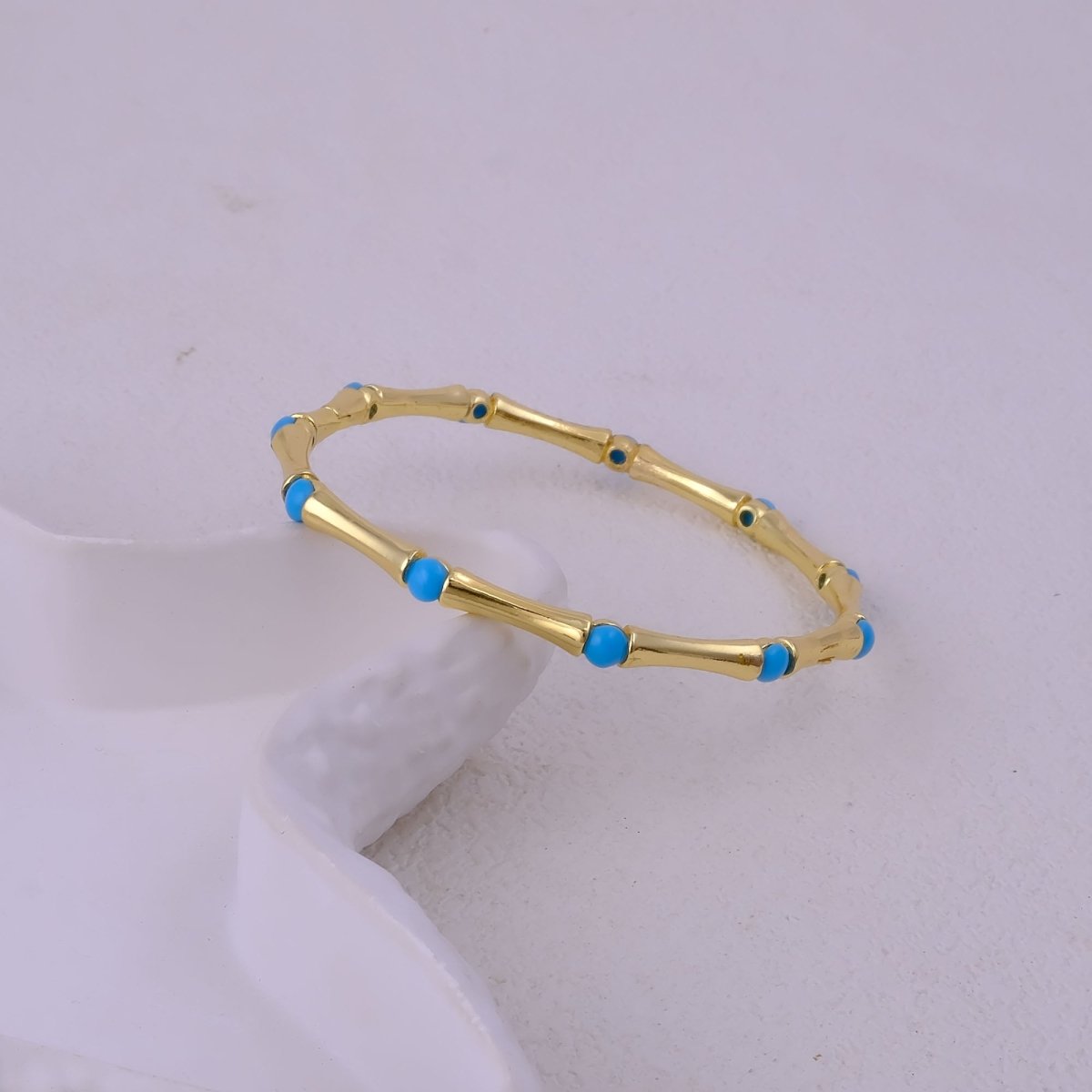 Dainty Pink Fuchsia Stacking Bangle, Bamboo Style Gold Plated Brass Jewelry Cb - 1001