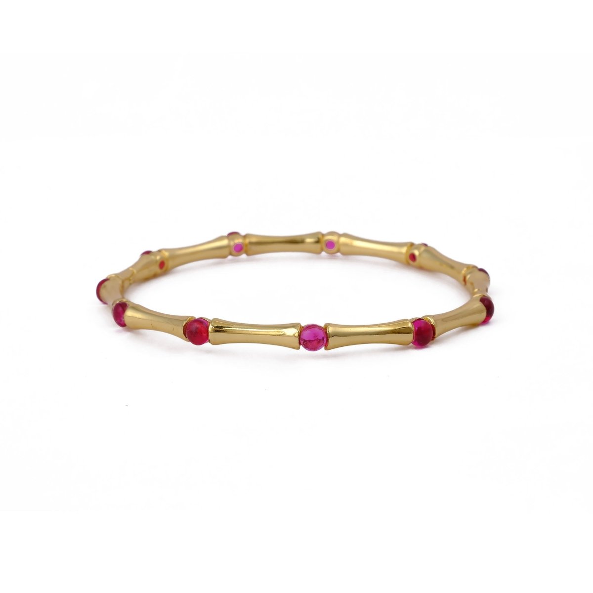 Dainty Pink Fuchsia Stacking Bangle, Bamboo Style Gold Plated Brass Jewelry Cb - 1001