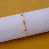 Dainty Pink Fuchsia Stacking Bangle, Bamboo Style Gold Plated Brass Jewelry Cb - 1001