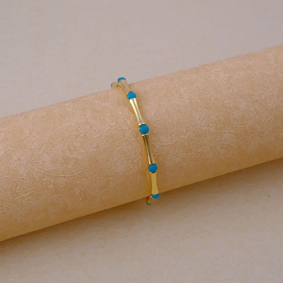 Dainty Pink Fuchsia Stacking Bangle, Bamboo Style Gold Plated Brass Jewelry Cb - 1001