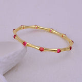Dainty Pink Fuchsia Stacking Bangle, Bamboo Style Gold Plated Brass Jewelry Cb - 1001