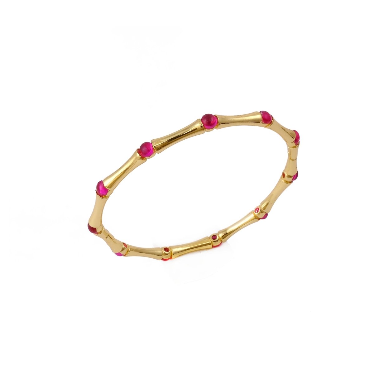 Dainty Pink Fuchsia Stacking Bangle, Bamboo Style Gold Plated Brass Jewelry Cb - 1001