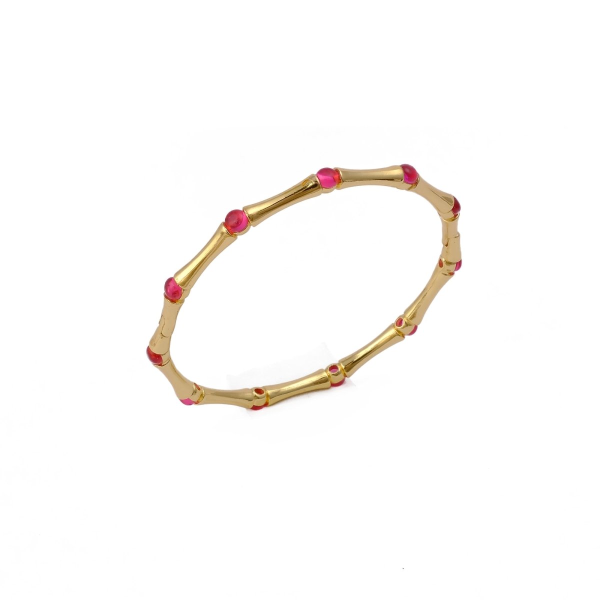 Dainty Pink Fuchsia Stacking Bangle, Bamboo Style Gold Plated Brass Jewelry Cb - 1001