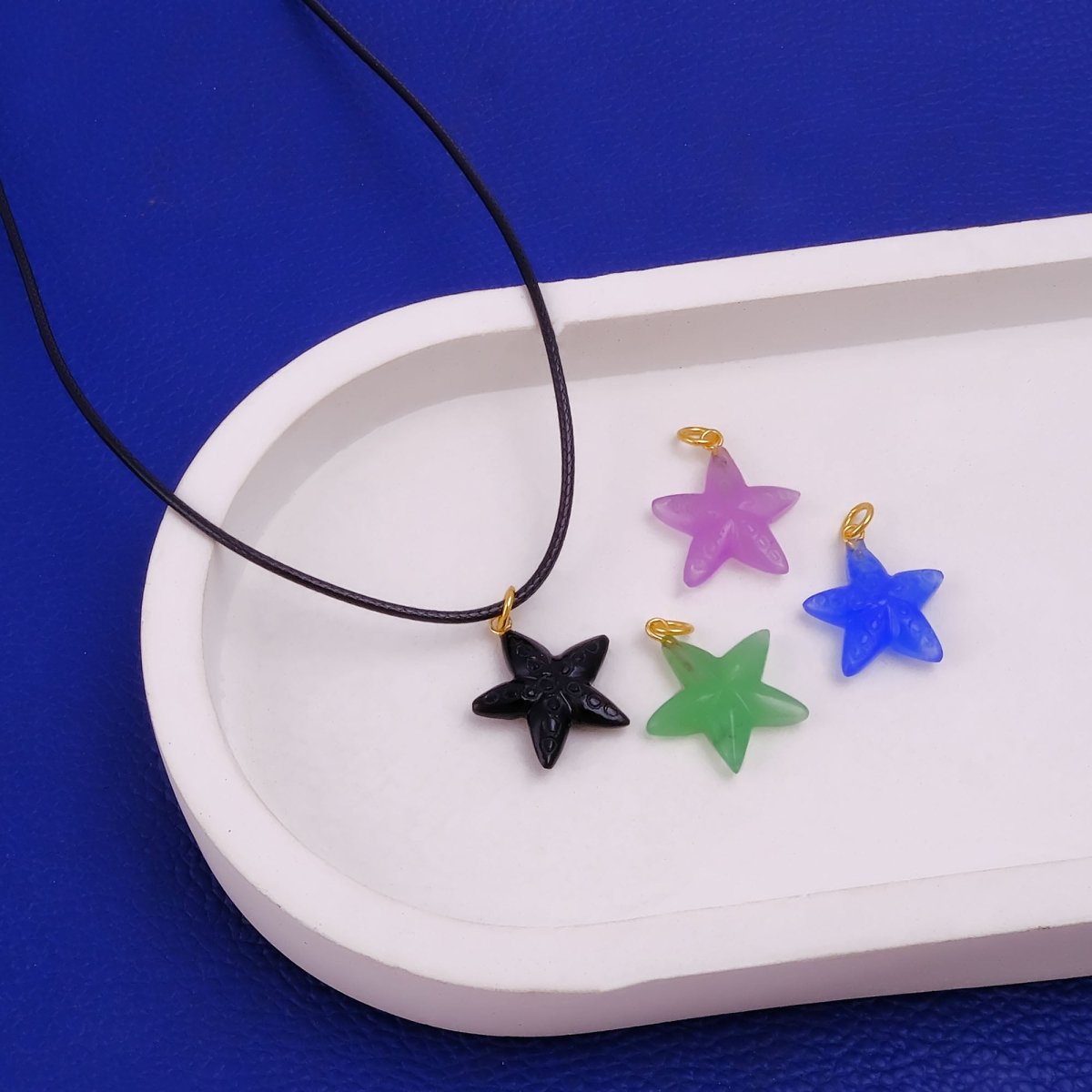 Dainty Starfish Pendant Necklace on Black Cord, Summer Beach Jewelry for Her 5252