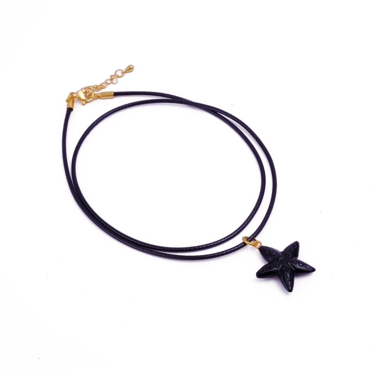Dainty Starfish Pendant Necklace on Black Cord, Summer Beach Jewelry for Her 5252 Black