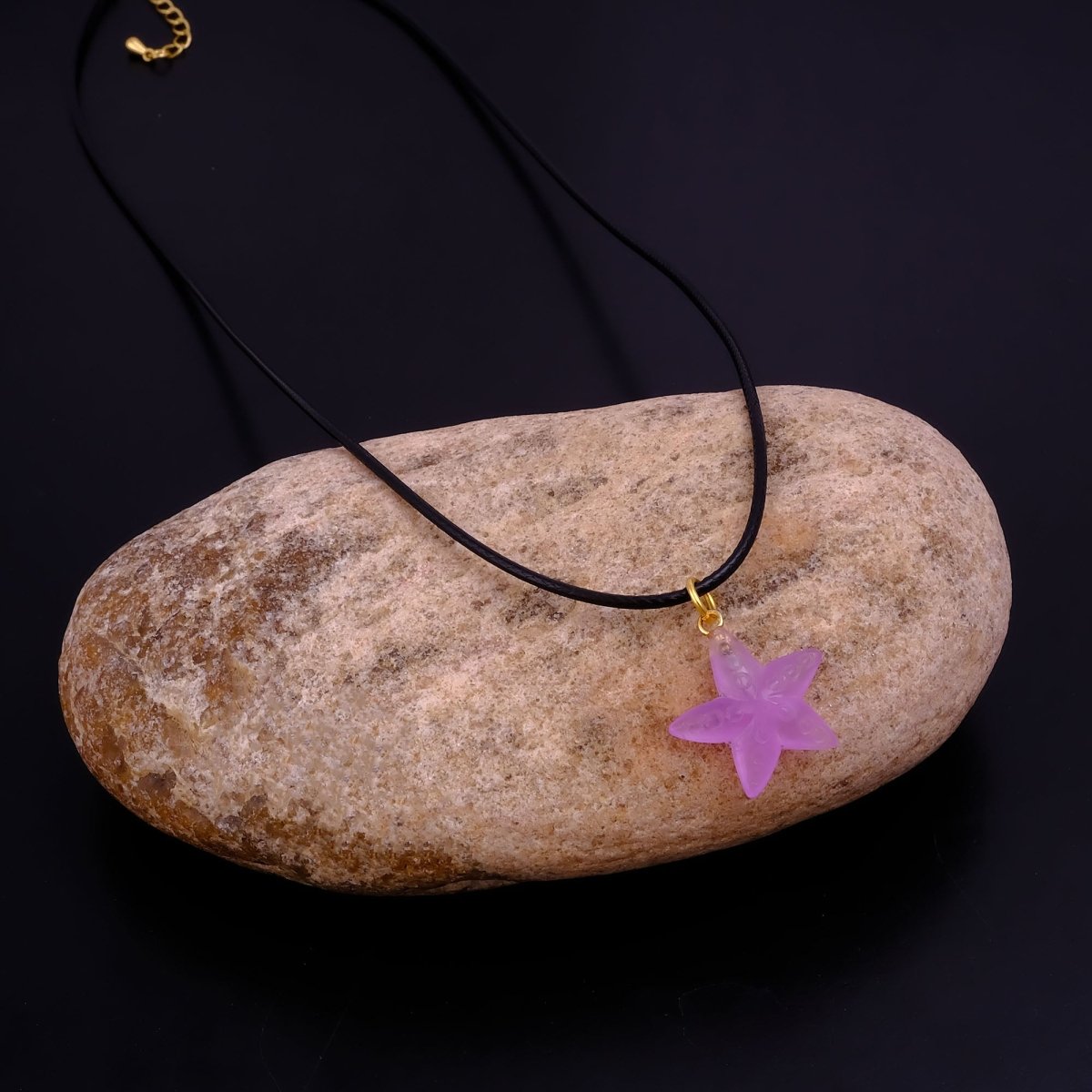 Dainty Starfish Pendant Necklace on Black Cord, Summer Beach Jewelry for Her 5252