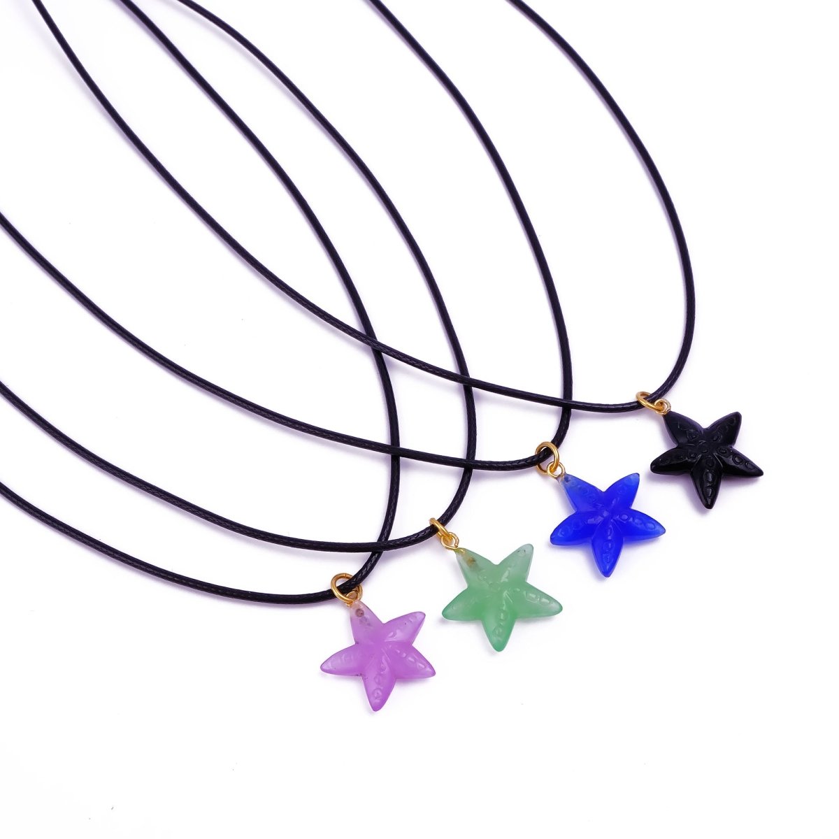 Dainty Starfish Pendant Necklace on Black Cord, Summer Beach Jewelry for Her 5252