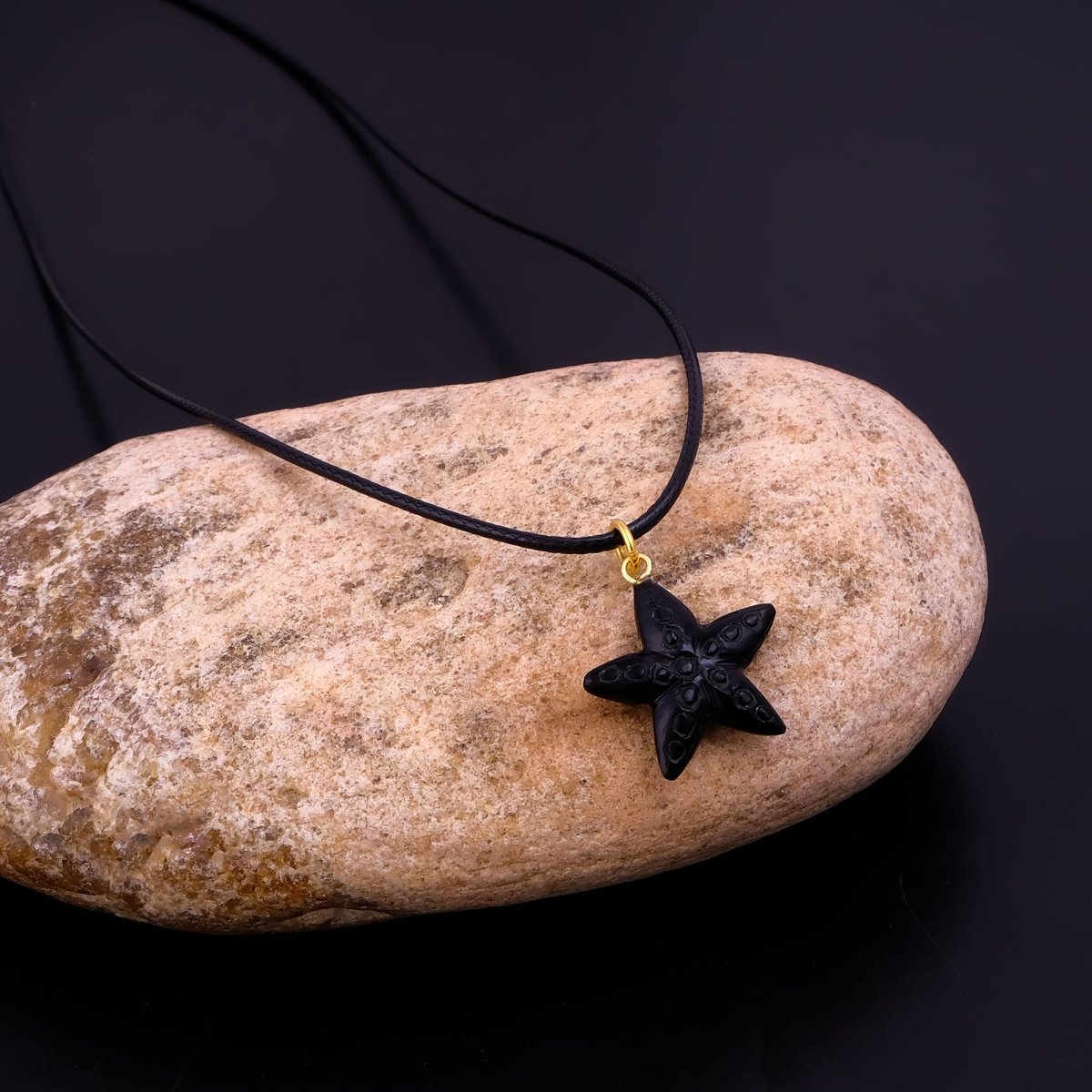 Dainty Starfish Pendant Necklace on Black Cord, Summer Beach Jewelry for Her 5252