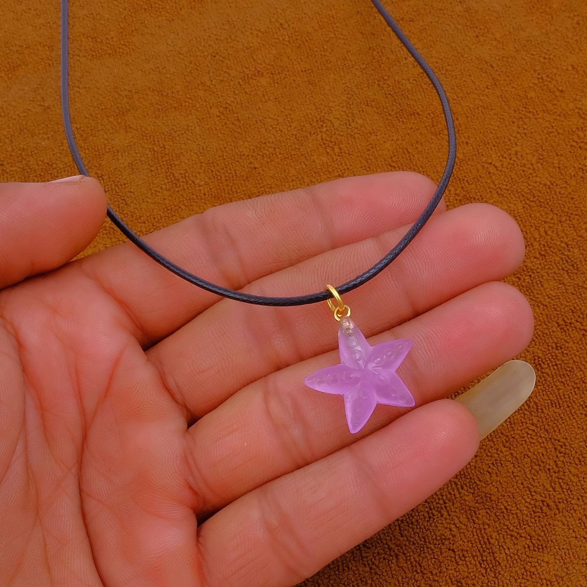 Dainty Starfish Pendant Necklace on Black Cord, Summer Beach Jewelry for Her 5252