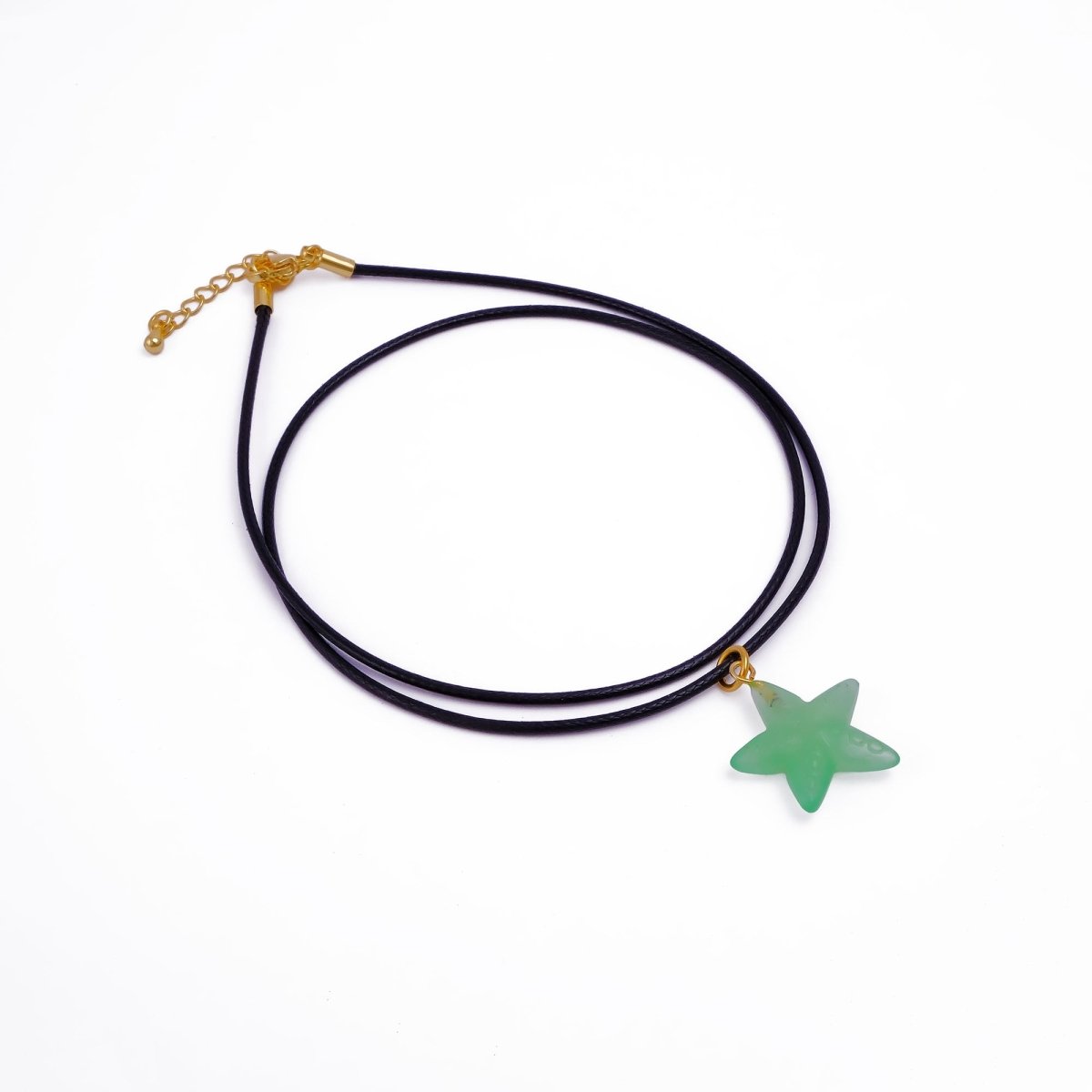 Dainty Starfish Pendant Necklace on Black Cord, Summer Beach Jewelry for Her 5252 Green