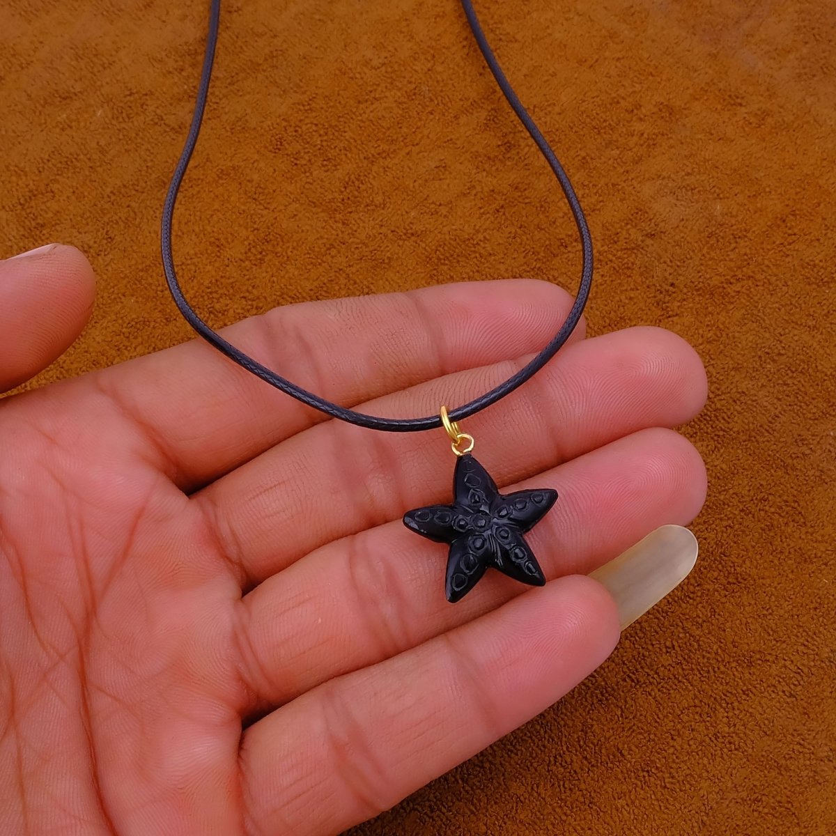 Dainty Starfish Pendant Necklace on Black Cord, Summer Beach Jewelry for Her 5252