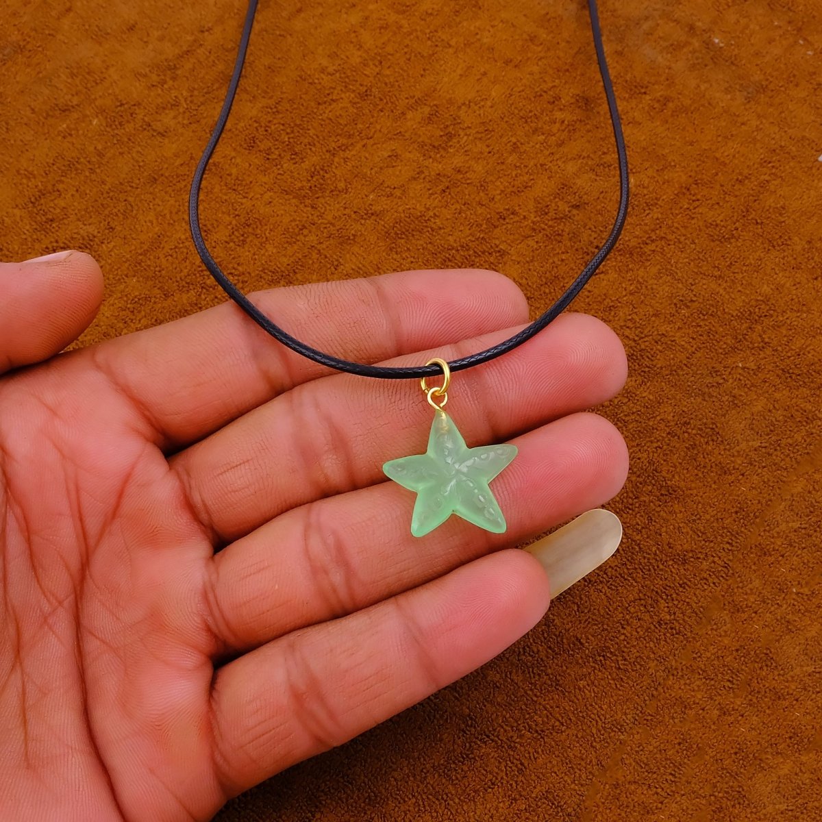 Dainty Starfish Pendant Necklace on Black Cord, Summer Beach Jewelry for Her 5252