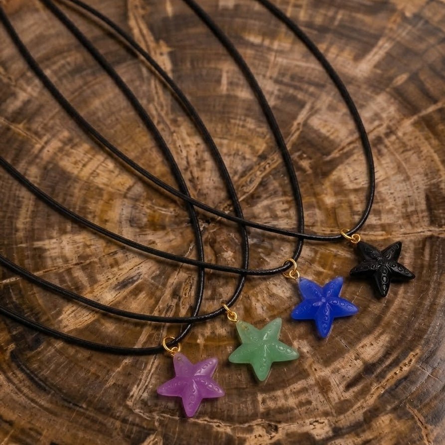 Dainty Starfish Pendant Necklace on Black Cord, Summer Beach Jewelry for Her 5252