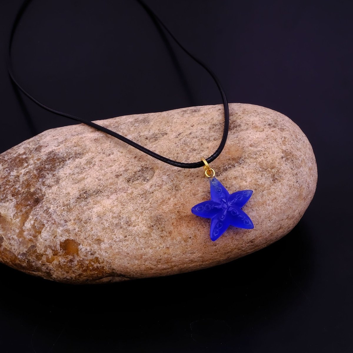 Dainty Starfish Pendant Necklace on Black Cord, Summer Beach Jewelry for Her 5252