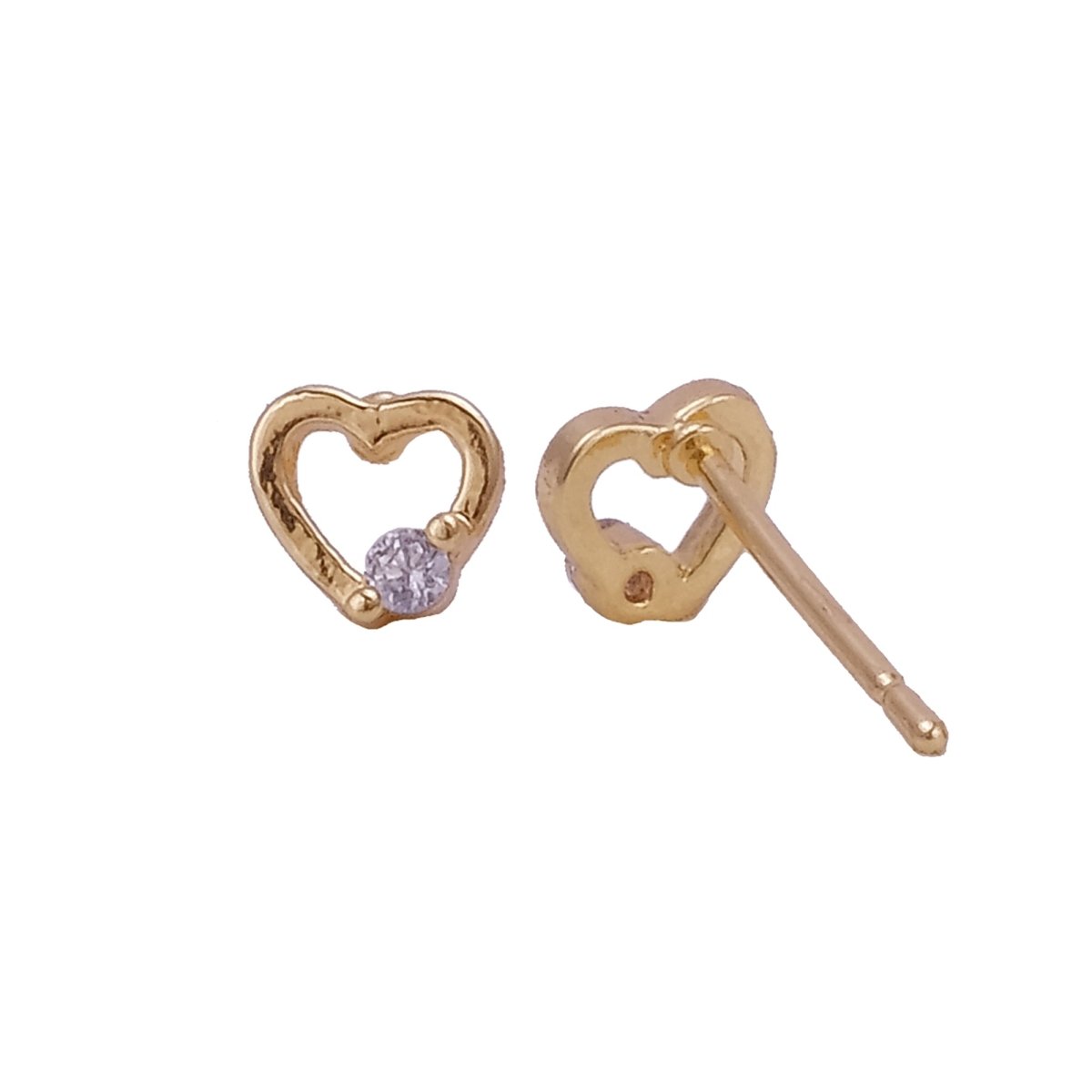 Delicate Gold Plated Tiny Heart Cubic Zirconia Stud Earrings