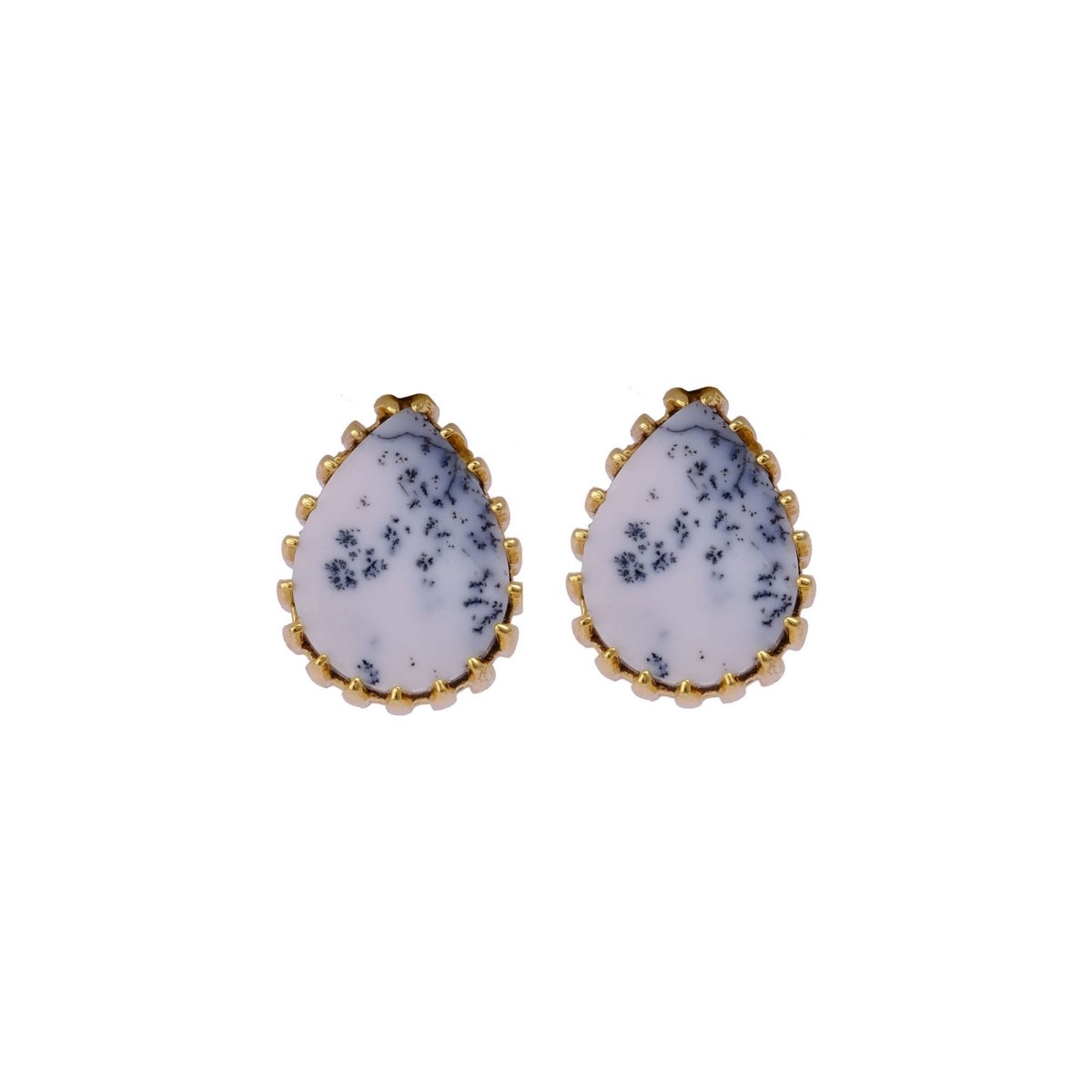 Dendrite Opal Stud Earring Gold Plated Prong Setting Gemstone Handmade Earring