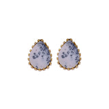 Dendrite Opal Stud Earring Gold Plated Prong Setting Gemstone Handmade Earring