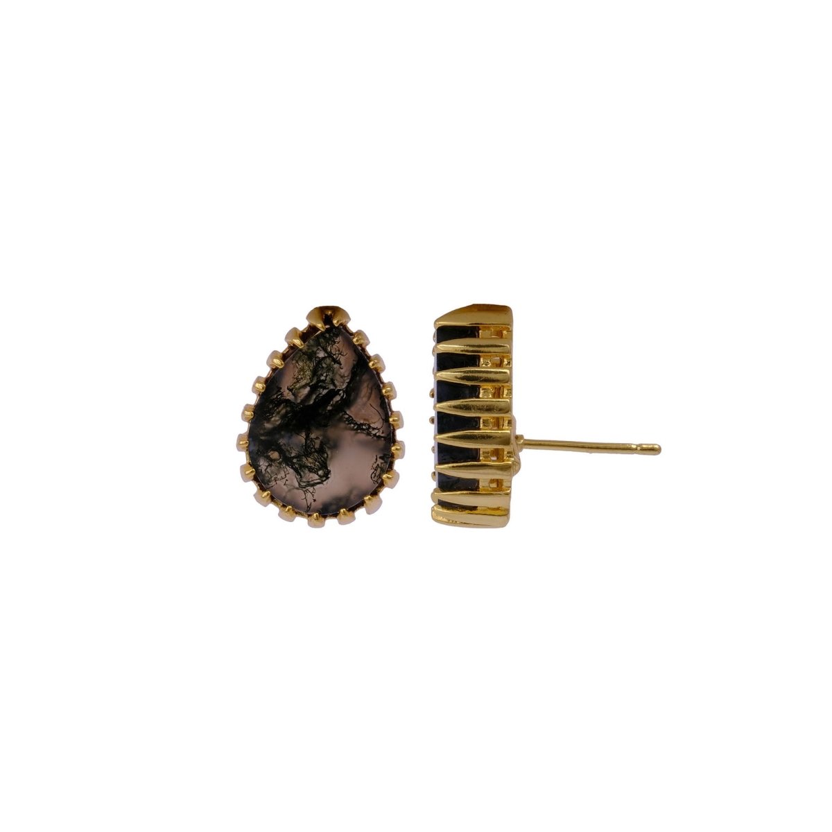 Dendrite Opal Stud Earring Gold Plated Prong Setting Gemstone Handmade Earring
