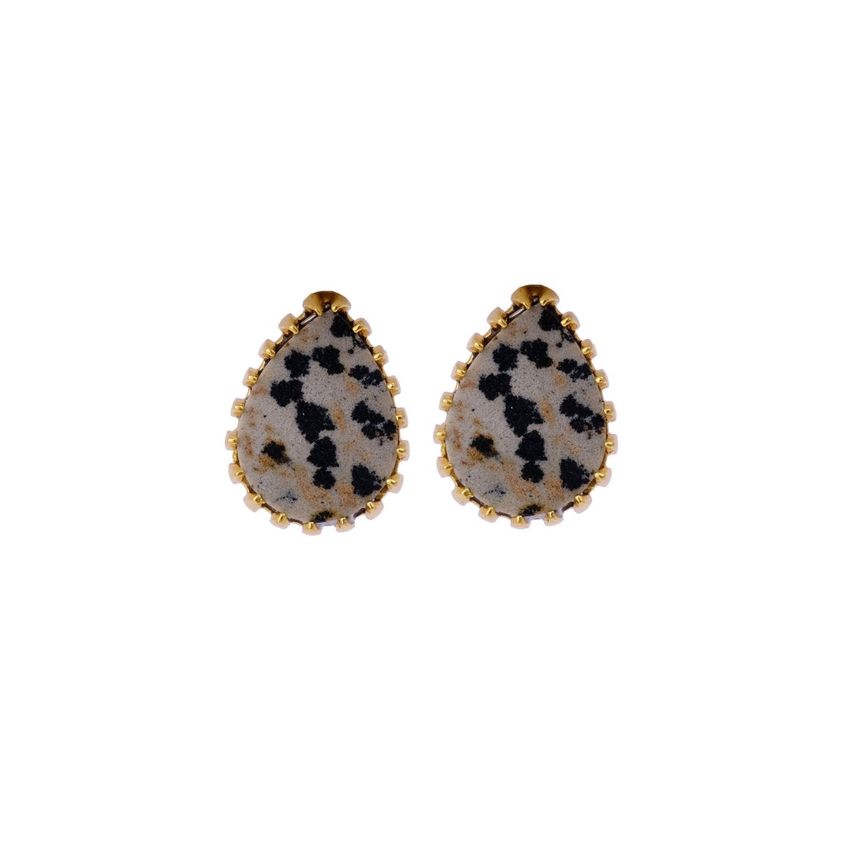 Dendrite Opal Stud Earring Gold Plated Prong Setting Gemstone Handmade Earring