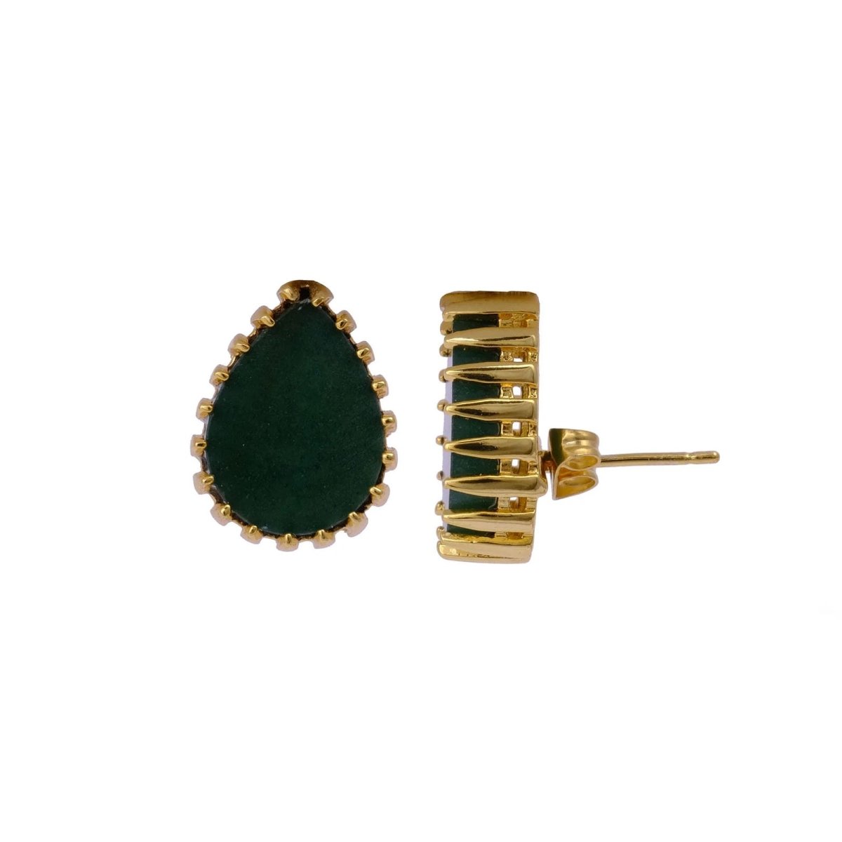Dendrite Opal Stud Earring Gold Plated Prong Setting Gemstone Handmade Earring