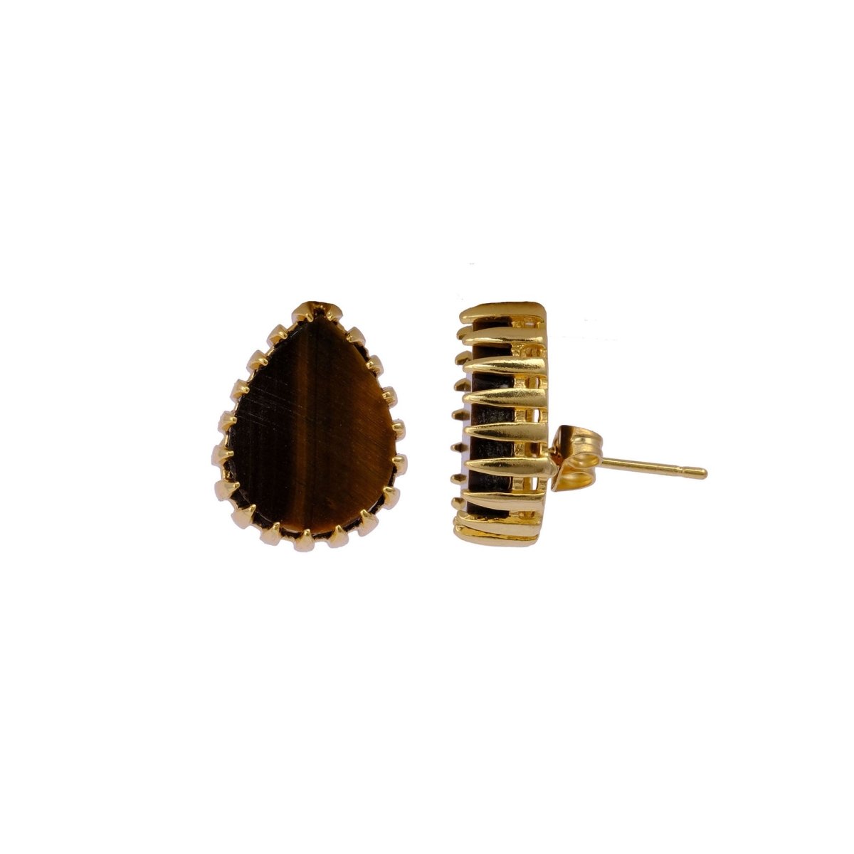 Dendrite Opal Stud Earring Gold Plated Prong Setting Gemstone Handmade Earring