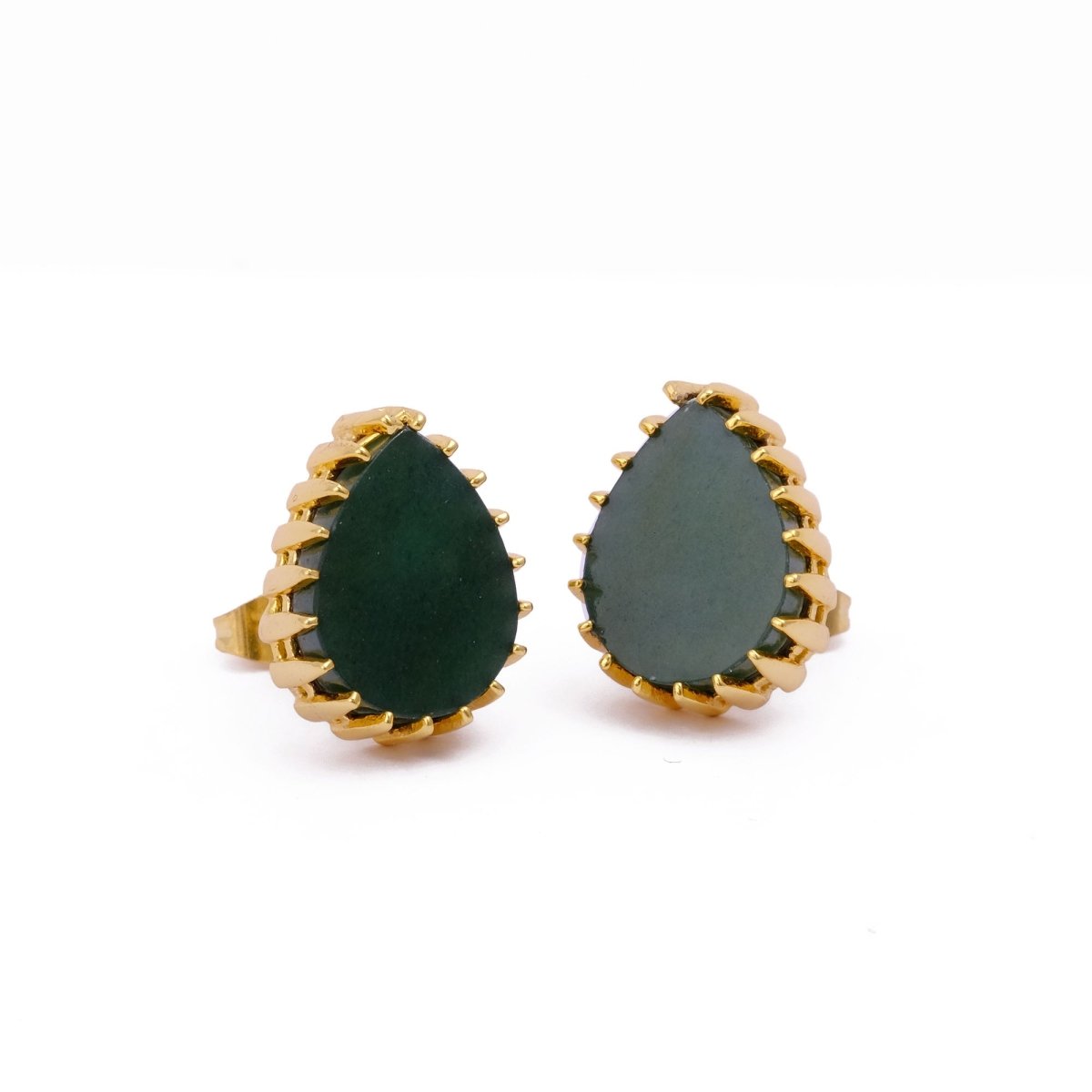 Dendrite Opal Stud Earring Gold Plated Prong Setting Gemstone Handmade Earring