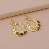 Designer Peridot Gemstone Dangle Earrings – 18K Gold Plated Hammered Drop Earrings with Collet Set Studs, Push Back Closure.S
