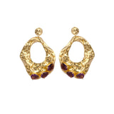 Designer Peridot Gemstone Dangle Earrings – 18K Gold Plated Hammered Drop Earrings with Collet Set Studs, Push Back Closure.S