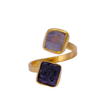 Double Square Stone Gemstone Open Ring, Gold Plated Bypass Ring 5295