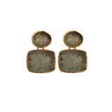 Double Stone Strawberry Quartz Gemstone Statement Earrings, Bezel Set Jewelry 5027