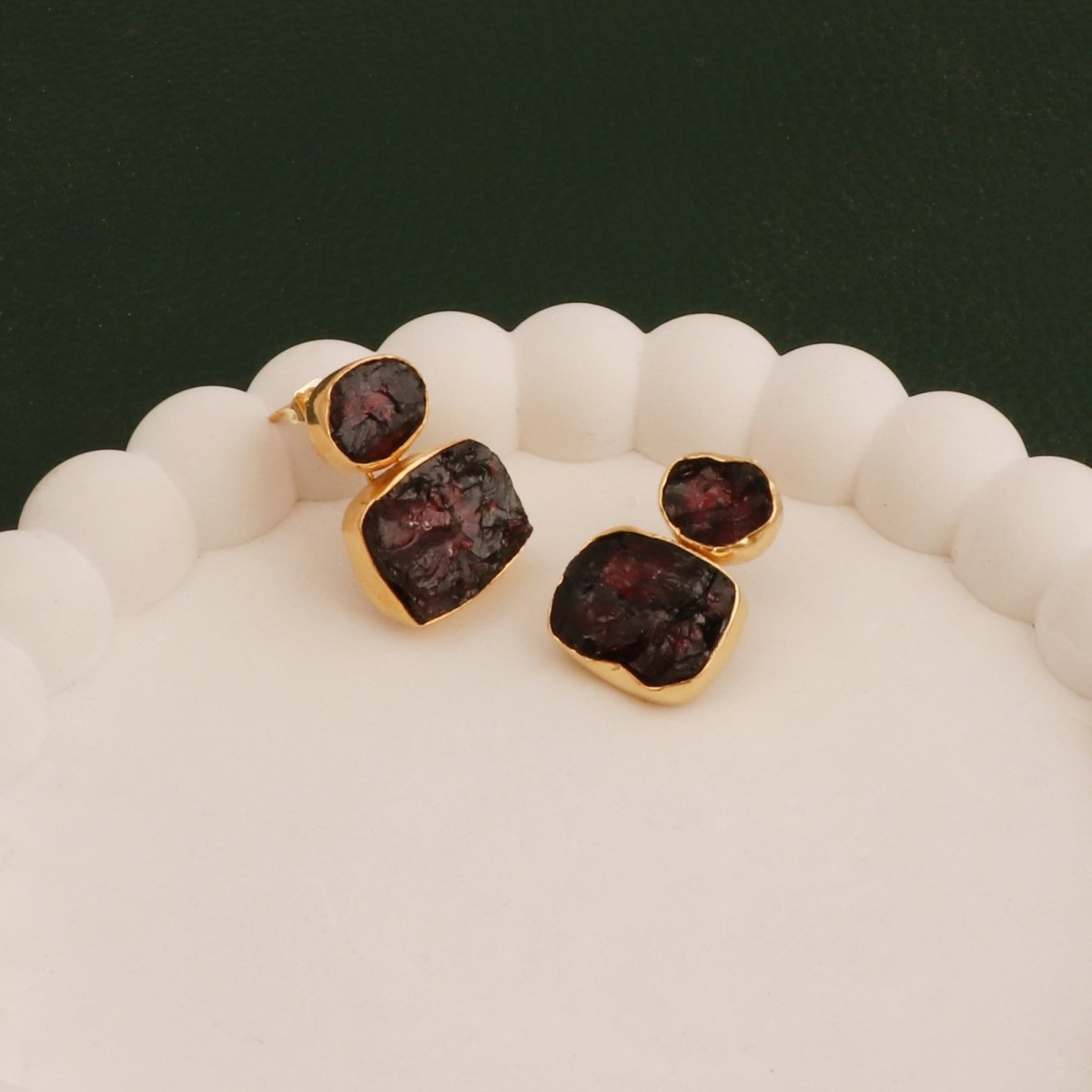Double Stone Strawberry Quartz Gemstone Statement Earrings, Bezel Set Jewelry 5027