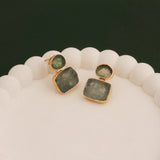 Double Stone Strawberry Quartz Gemstone Statement Earrings, Bezel Set Jewelry 5027