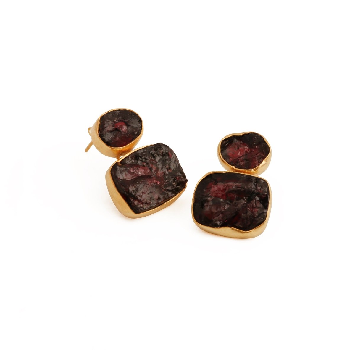 Double Stone Strawberry Quartz Gemstone Statement Earrings, Bezel Set Jewelry 5027