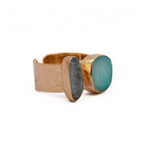 Druzy Sapphire Spinner Ring, Double Stone Wide Gold Plated Band Ring