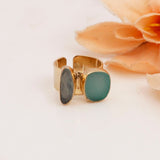 Druzy Sapphire Spinner Ring, Double Stone Wide Gold Plated Band Ring
