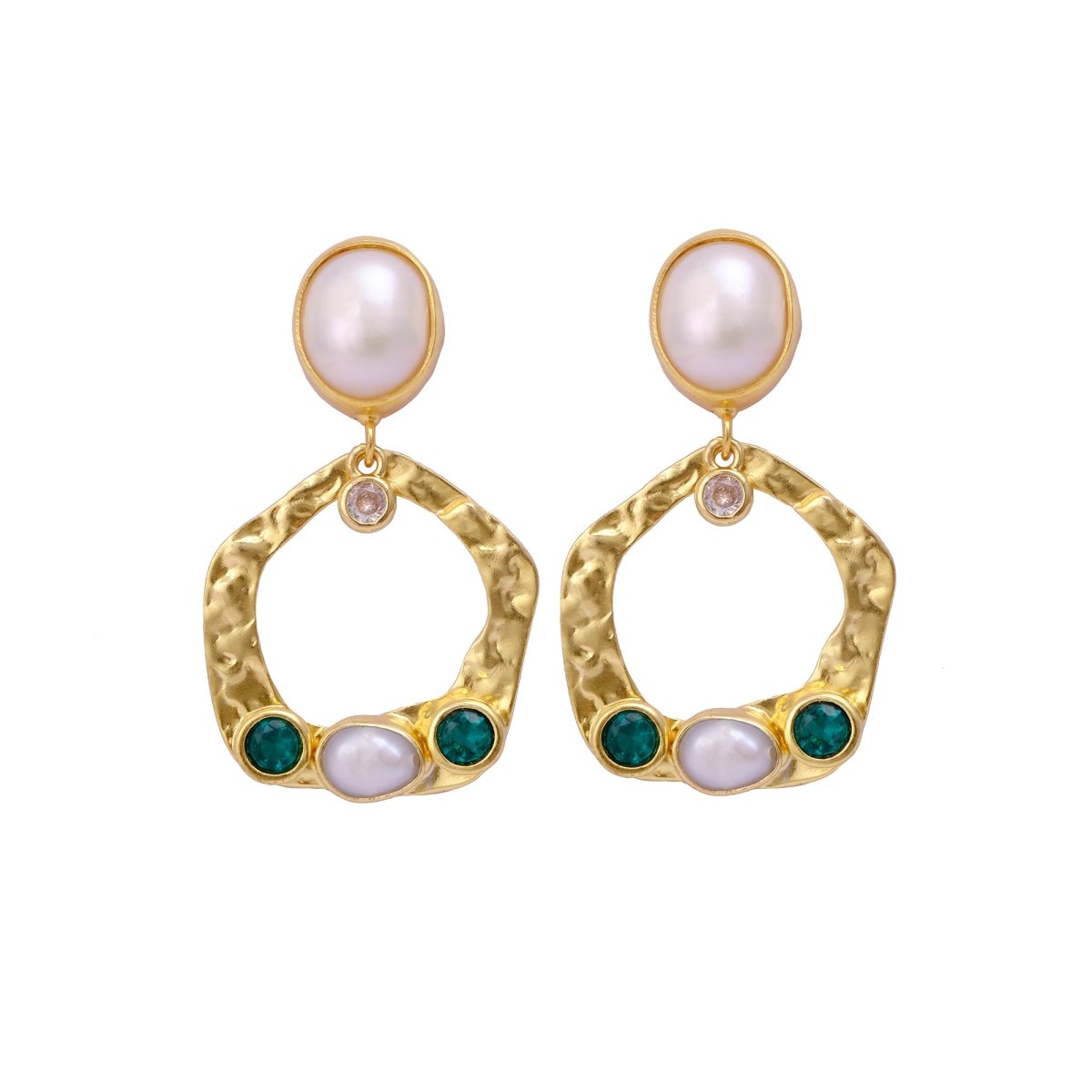 Elegant Baroque Pearl And Apatite Stud Earrings – Handmade Gold Studs with Dangling Pearls, Classic Pearl Birthstone Jewelry, S