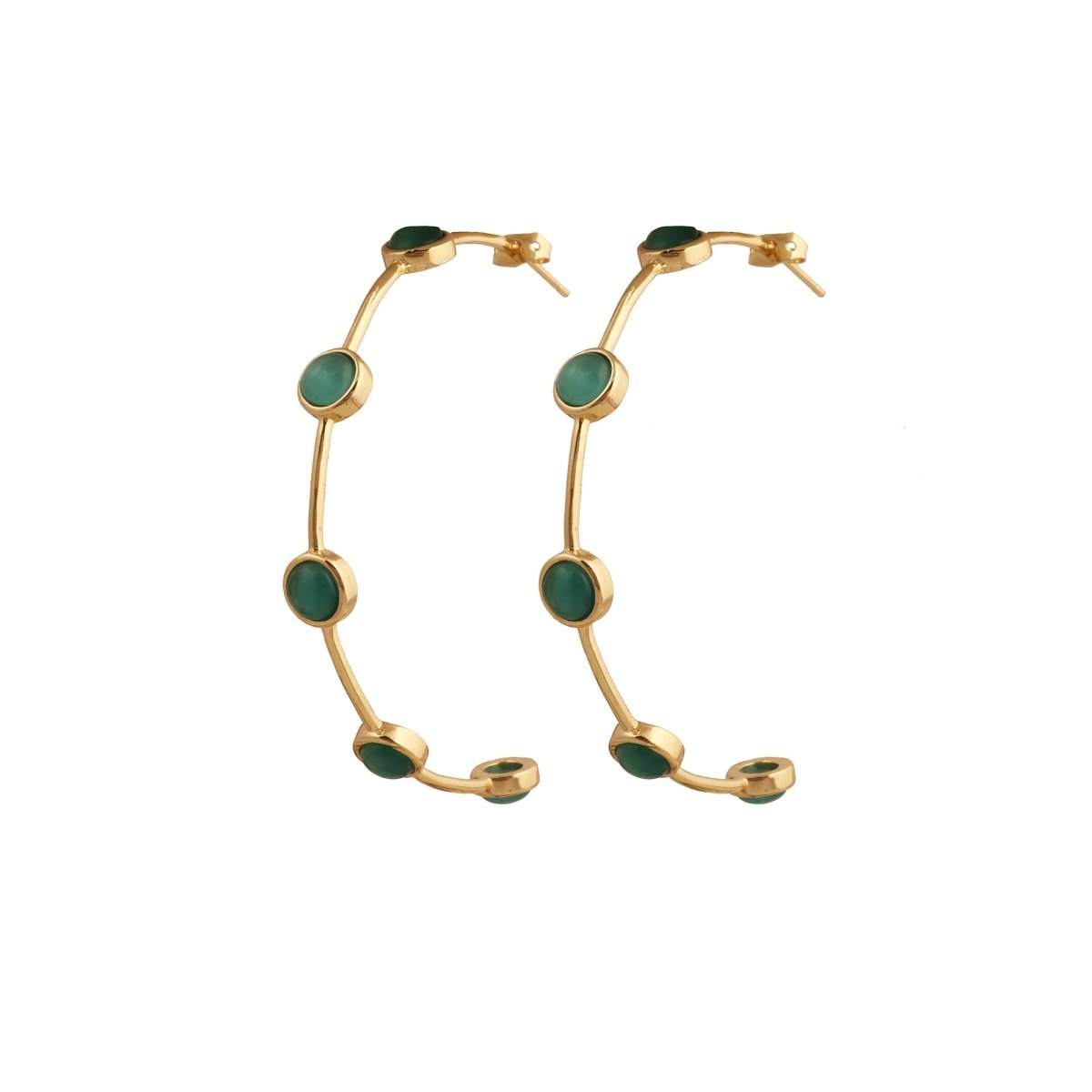 Elegant Cats Eye Open Hoop Earrings, Gold Plated Bezel Set Jewelry CE-1029