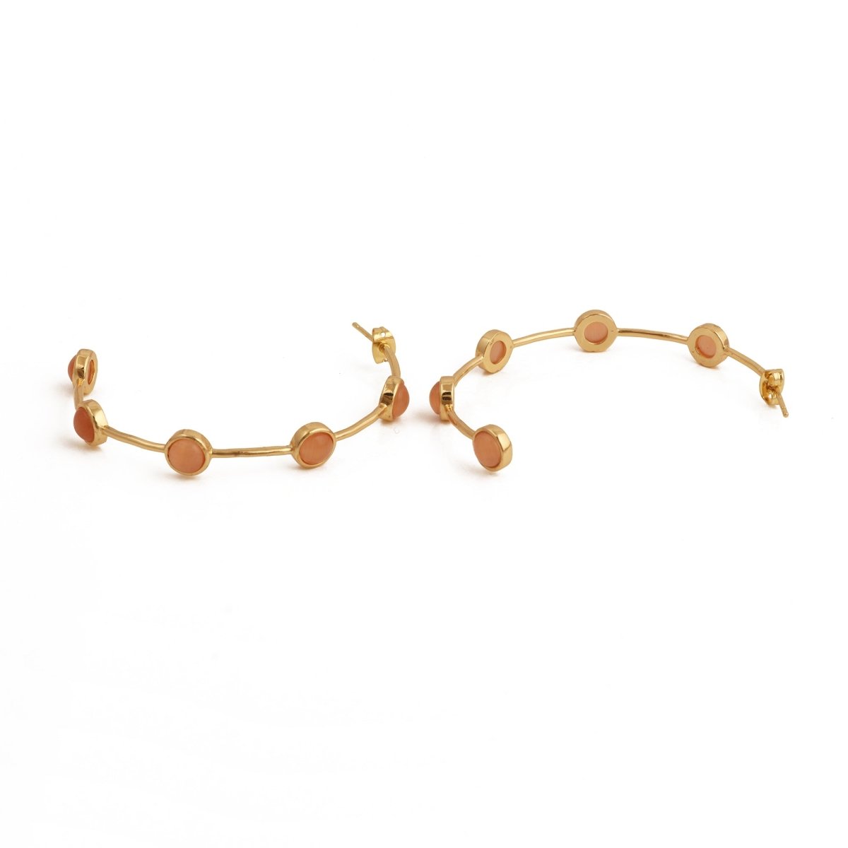 Elegant Cats Eye Open Hoop Earrings, Gold Plated Bezel Set Jewelry CE-1029