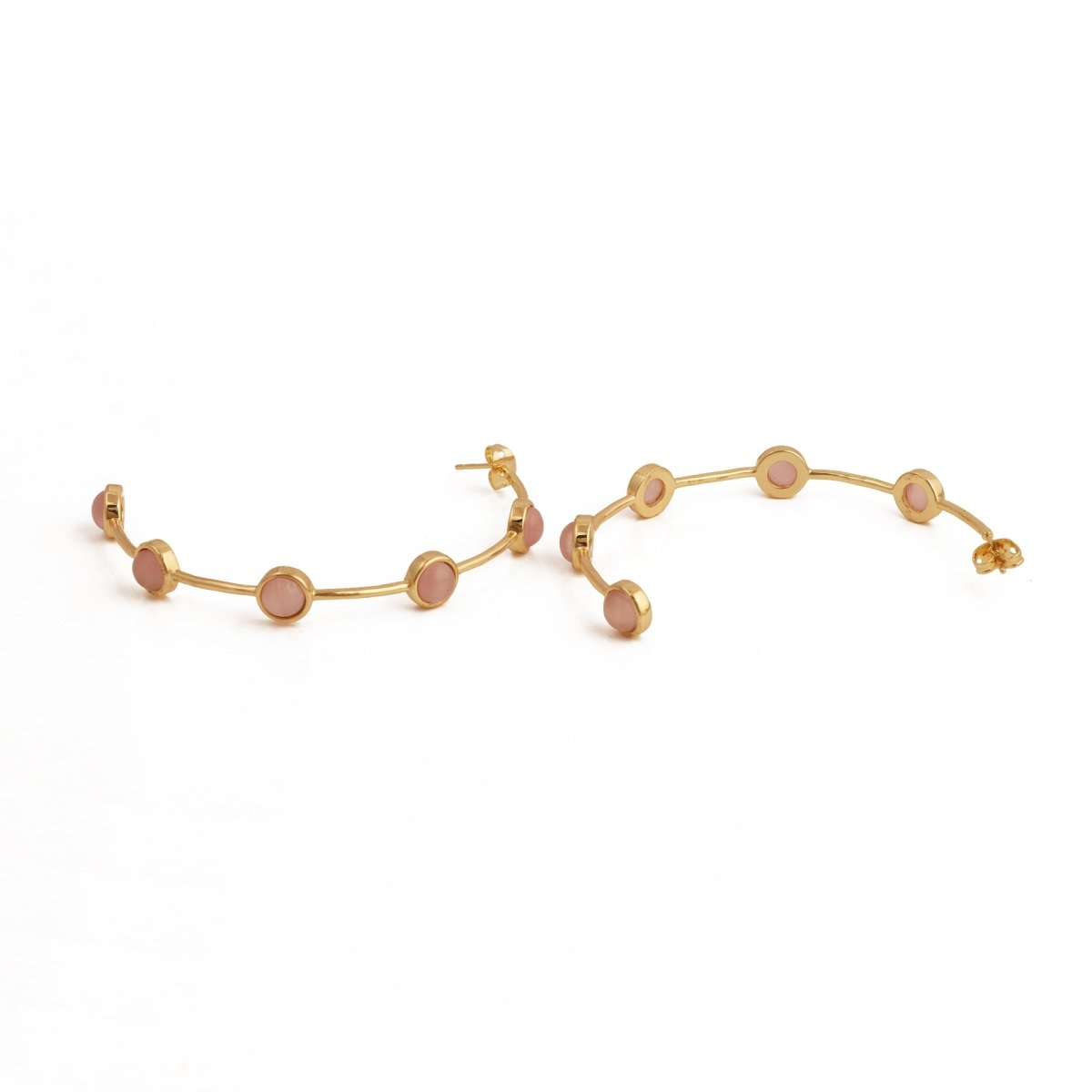 Elegant Cats Eye Open Hoop Earrings, Gold Plated Bezel Set Jewelry CE-1029