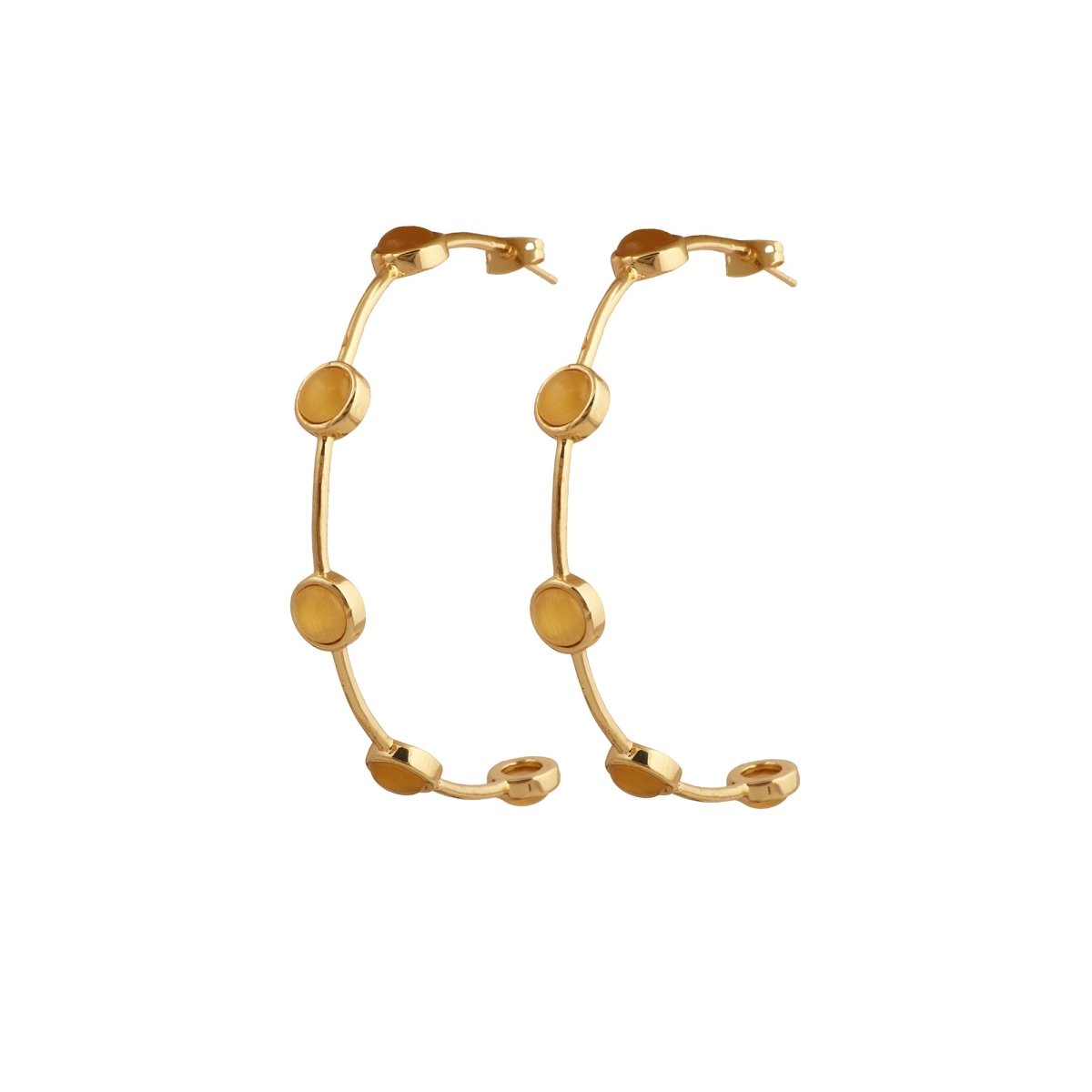 Elegant Cats Eye Open Hoop Earrings, Gold Plated Bezel Set Jewelry CE-1029